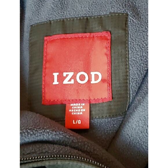 Izod Vest Mens XL Olive Sleeveless Full Zip Fleece Lined Pockets (Small hole) - Picture 5 of 6